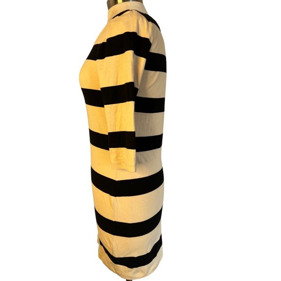 Xaci Women’s Dress Large Fitted Black Beige Mini Stretch 3/4 Sleeve Stripes - Picture 3 of 14